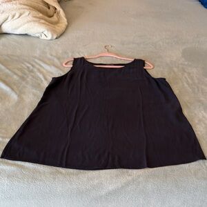 Eileen Fisher Navy Sleeveless Tank Top silk Georgette Ballet Neck Long Tank
